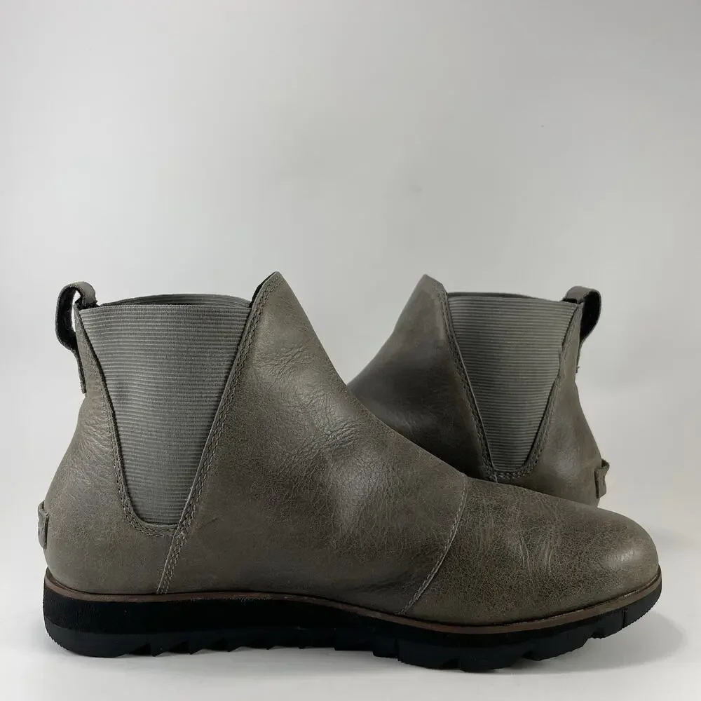 Sorel Joan of Arctic Wedge II Chelsea Boots Womens Size 9 Grey Leather NL3334
